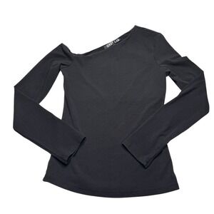 GREY LAB One Shoulder Asymmetrical Long Sleeve Shirt Black Small